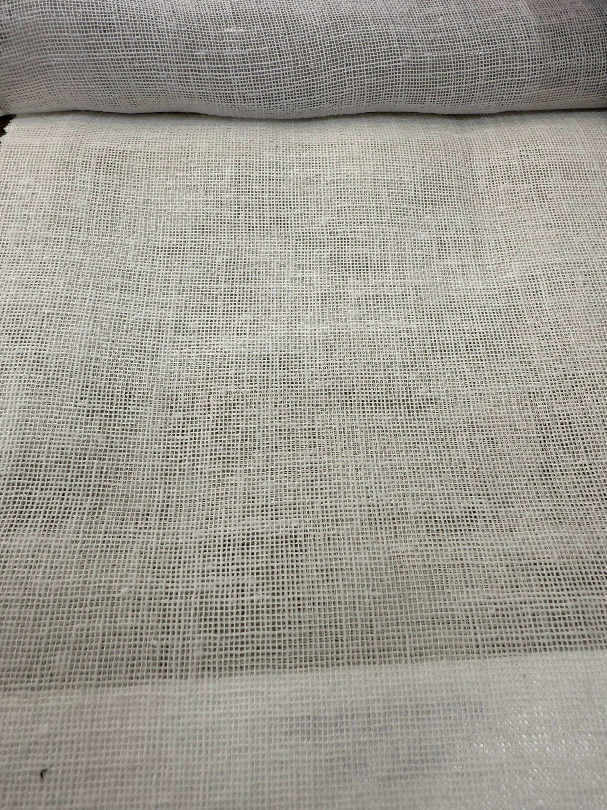 Linen Sheer Plain Off White Polyester Fabric - Linen Sheer Plain, 118" Width (By The Yard)