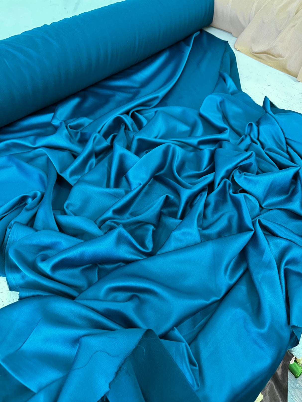 Teal Blue Stretch Crepe Back Satin