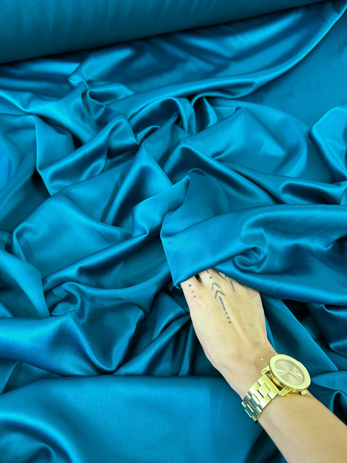Teal Blue Stretch Crepe Back Satin