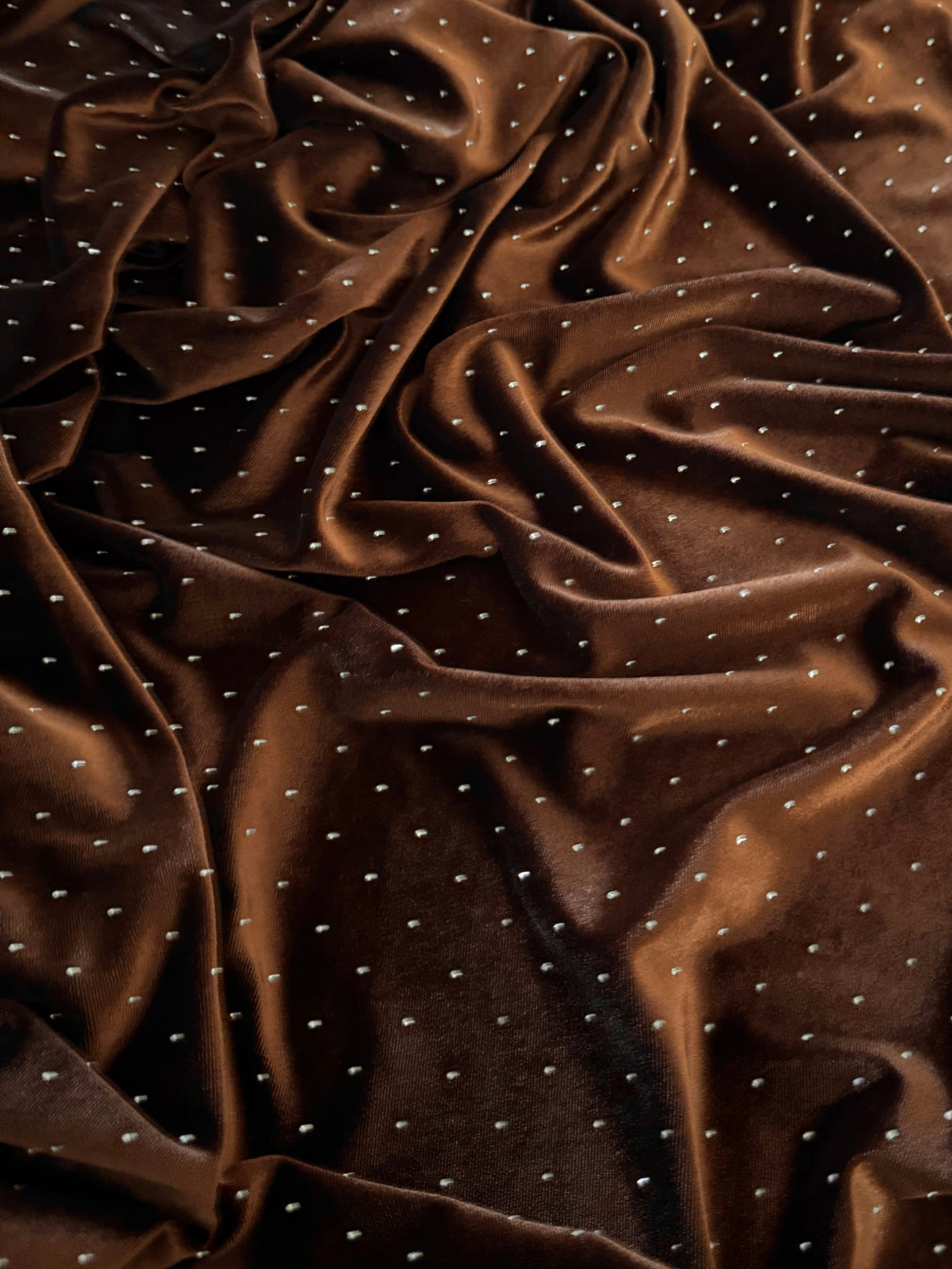 Brown Rhinestone Beaded Stretch Velvet