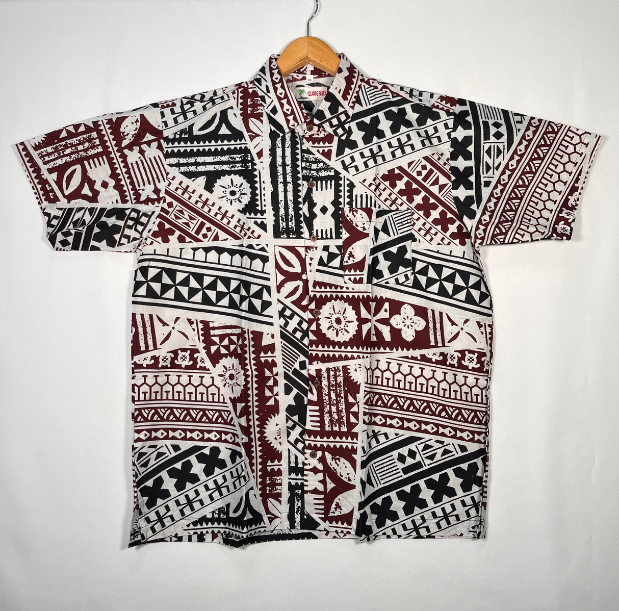 Traditional Tattoo Rectangle & Triangle Geometric Shirt 100 Percent Cotton Fabric - Tapa Design, Red, Grey, Hunter Green, Maroon Oak, XL-6XL (1 Unit)