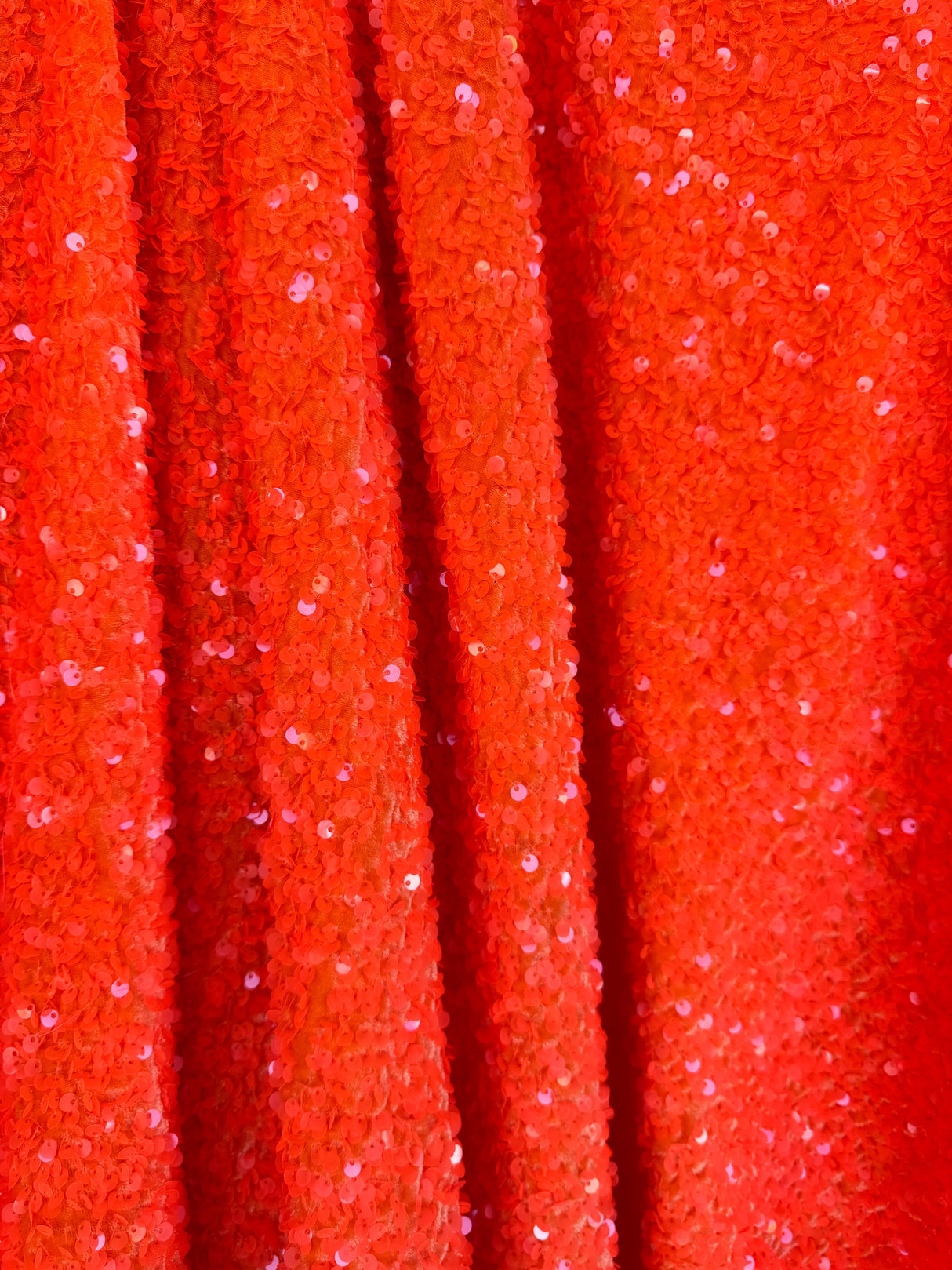 Stretch Sequin on Velvet Neon Orange
