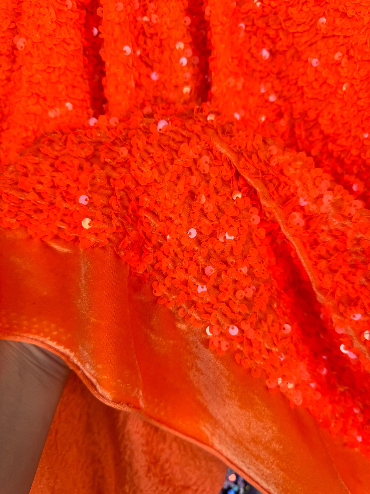 Stretch Sequin on Velvet Neon Orange