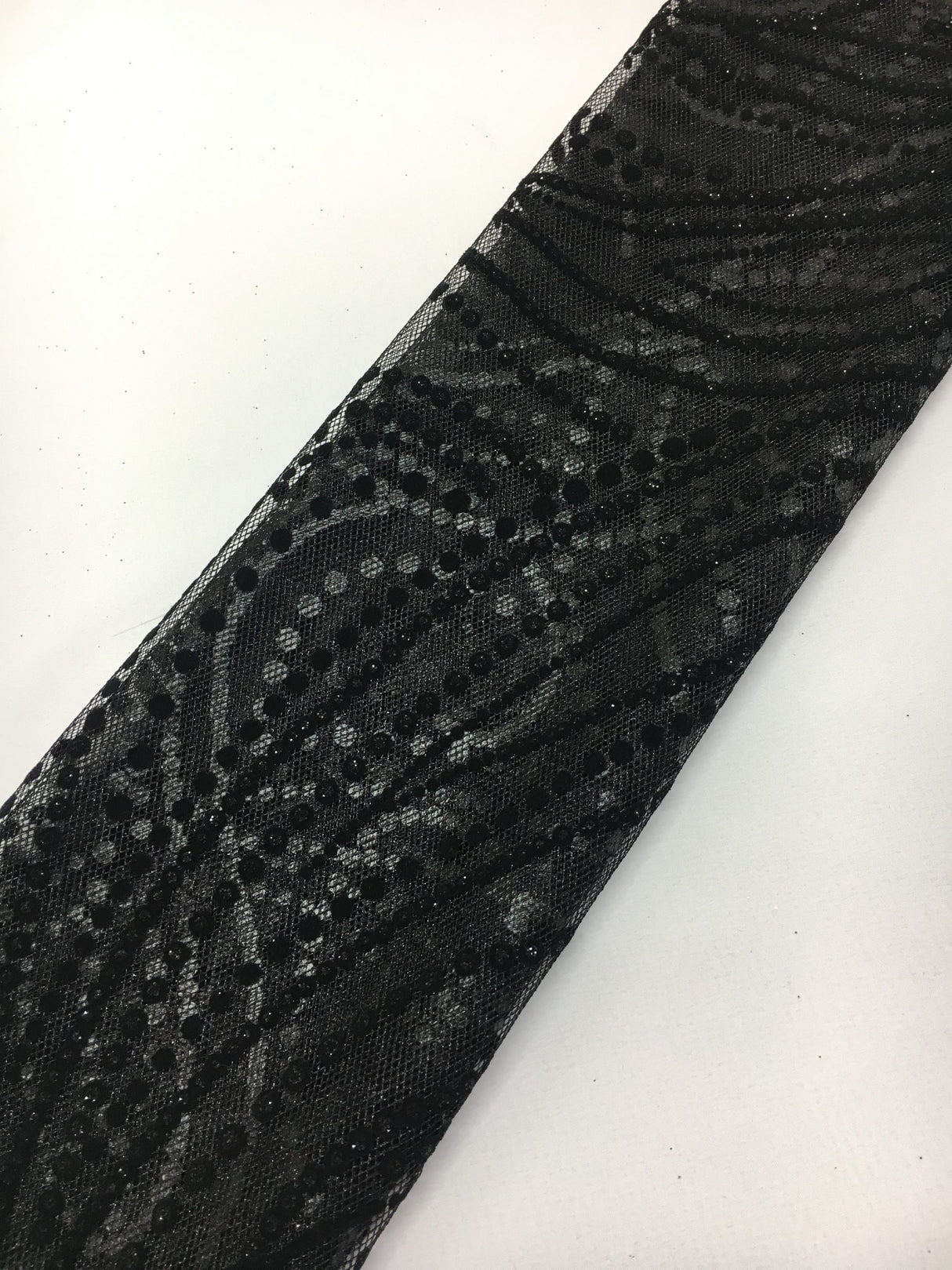 Metallic Flocked Tulle - Metallic Nylon Tulle, Gold Glitter/Black Glitter, Flocked Pattern (1 Yard)
