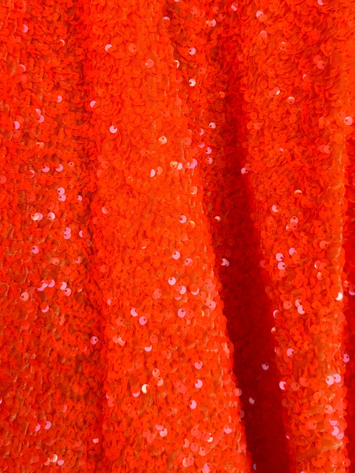Stretch Sequin on Velvet Neon Orange