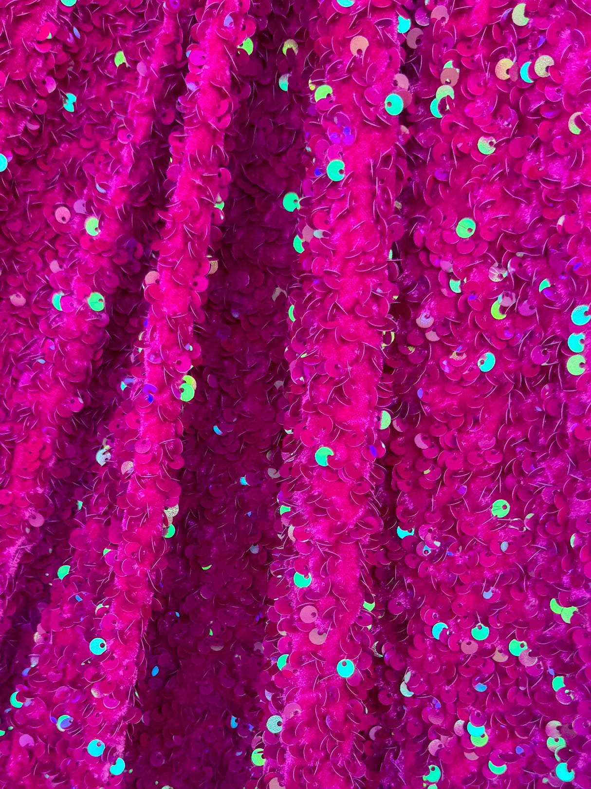 Stretch Sequin on Velvet Fuchsia Iridescent