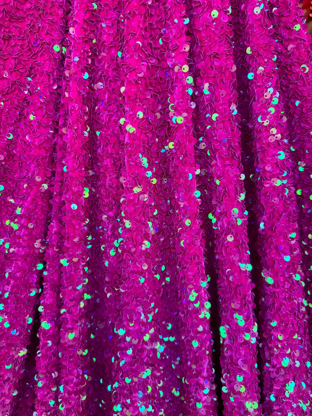 Stretch Sequin on Velvet Fuchsia Iridescent