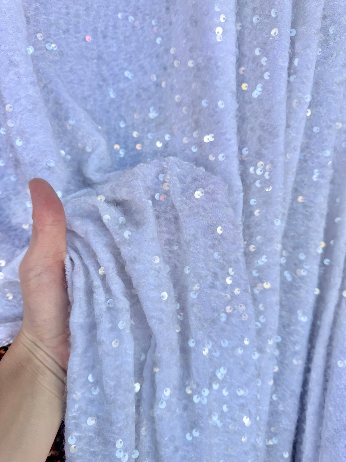 Stretch Sequin on Velvet White
