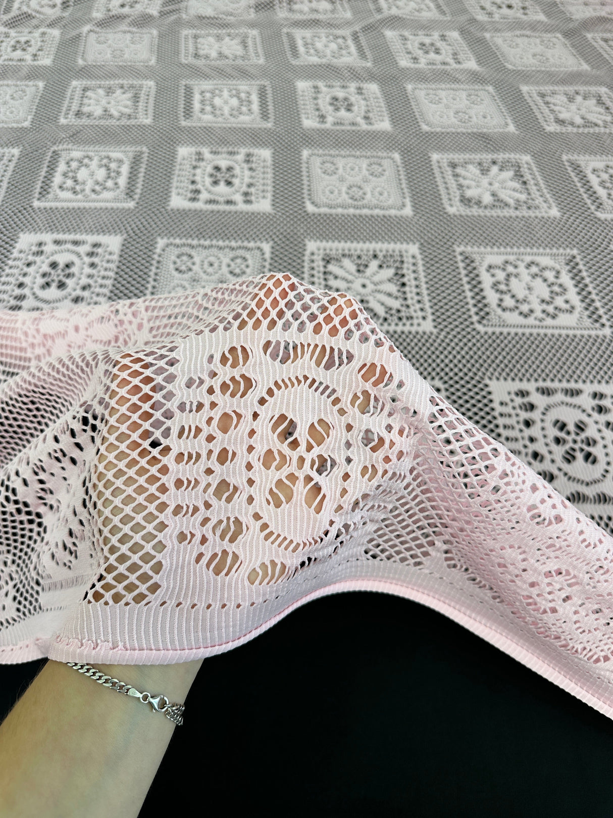 Stretch Crochet Knit Baby Pink Geometric