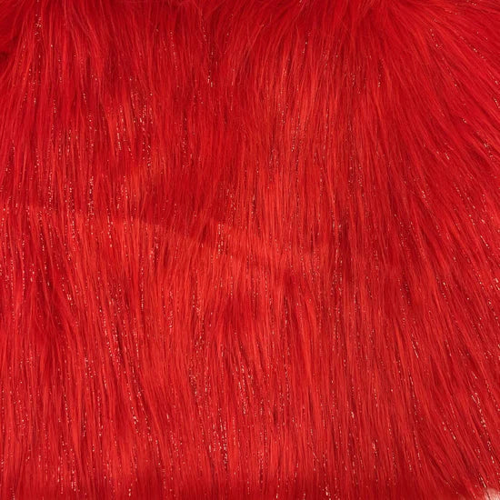 Red Tinsel Sparkle Glitter Shaggy Faux Fur Long Pile Fabric,