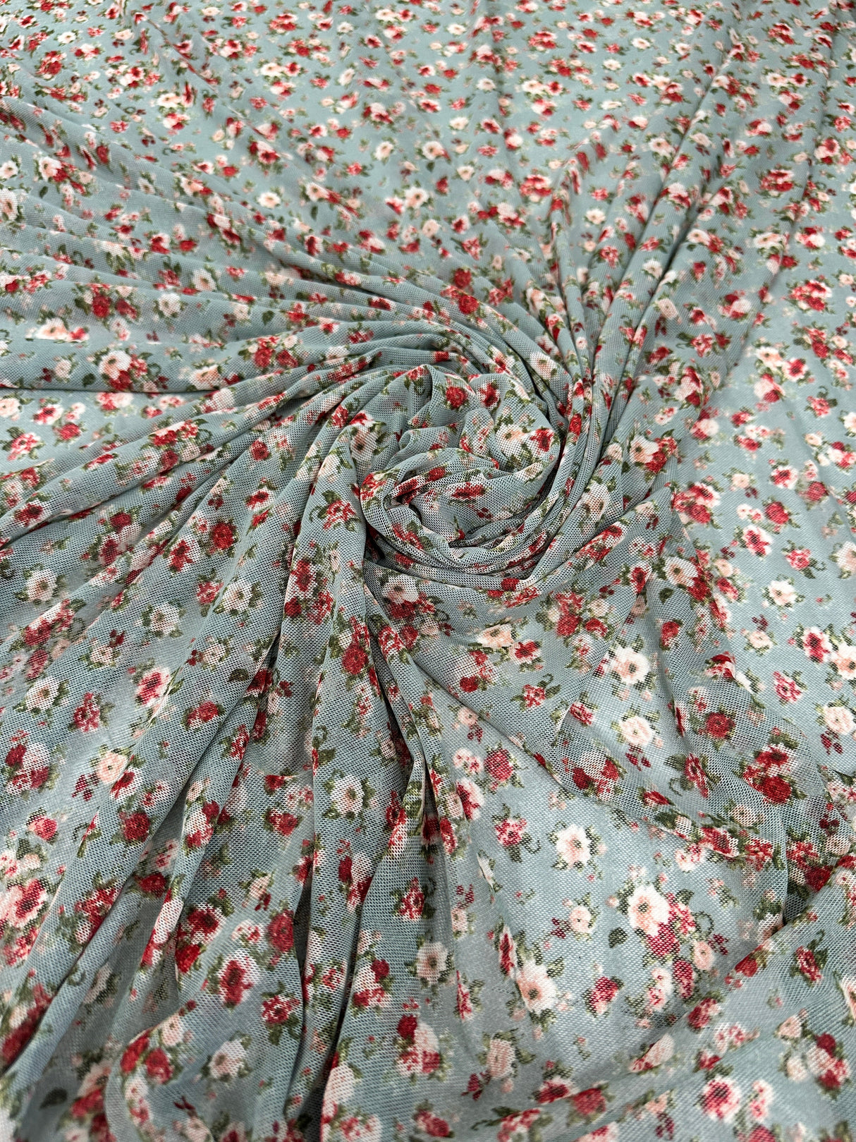 Printed Power Mesh Sage Mini Flowers