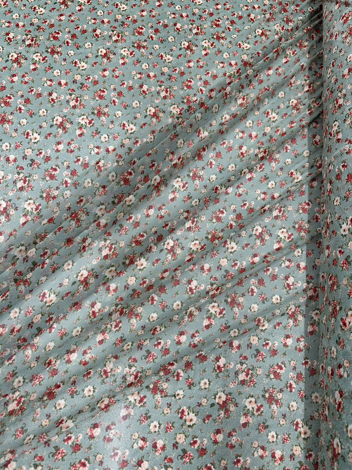 Printed Power Mesh Sage Mini Flowers