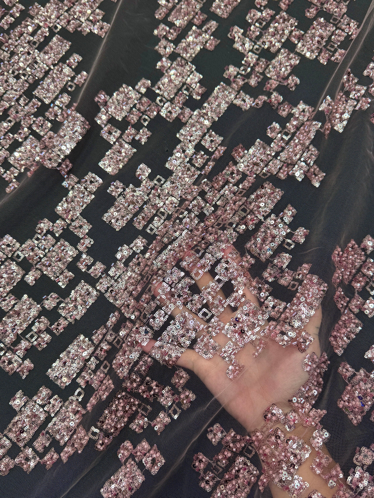 Sequin Lace Blush Pink Geometric Mosaic
