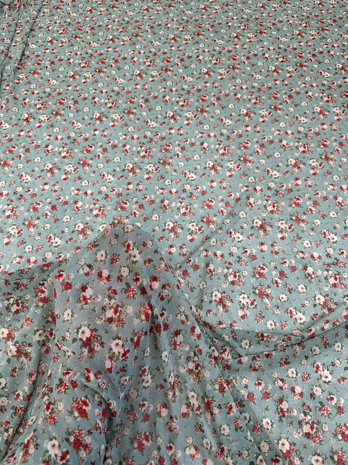 Printed Power Mesh Sage Mini Flowers