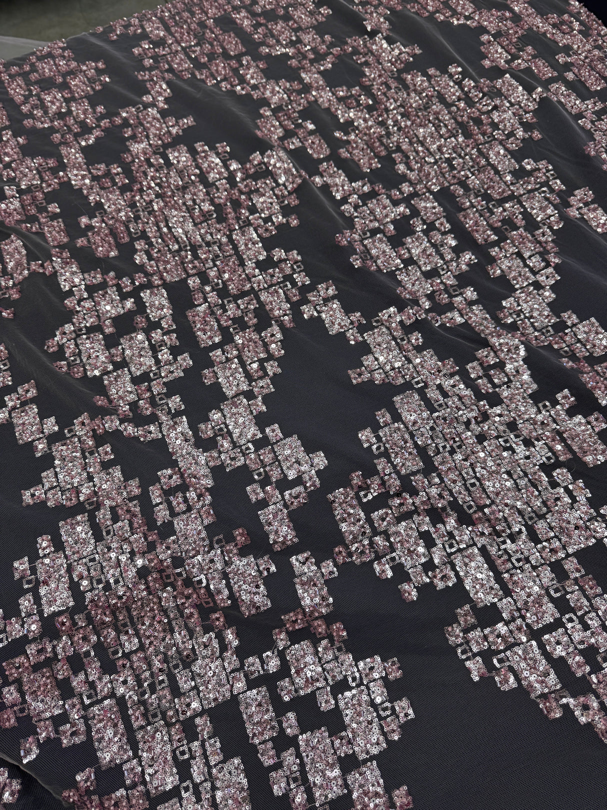 Sequin Lace Blush Pink Geometric Mosaic