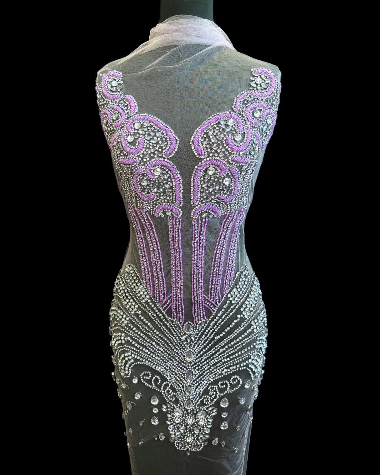 Lavender Silver Rhinestone Bodice Applique