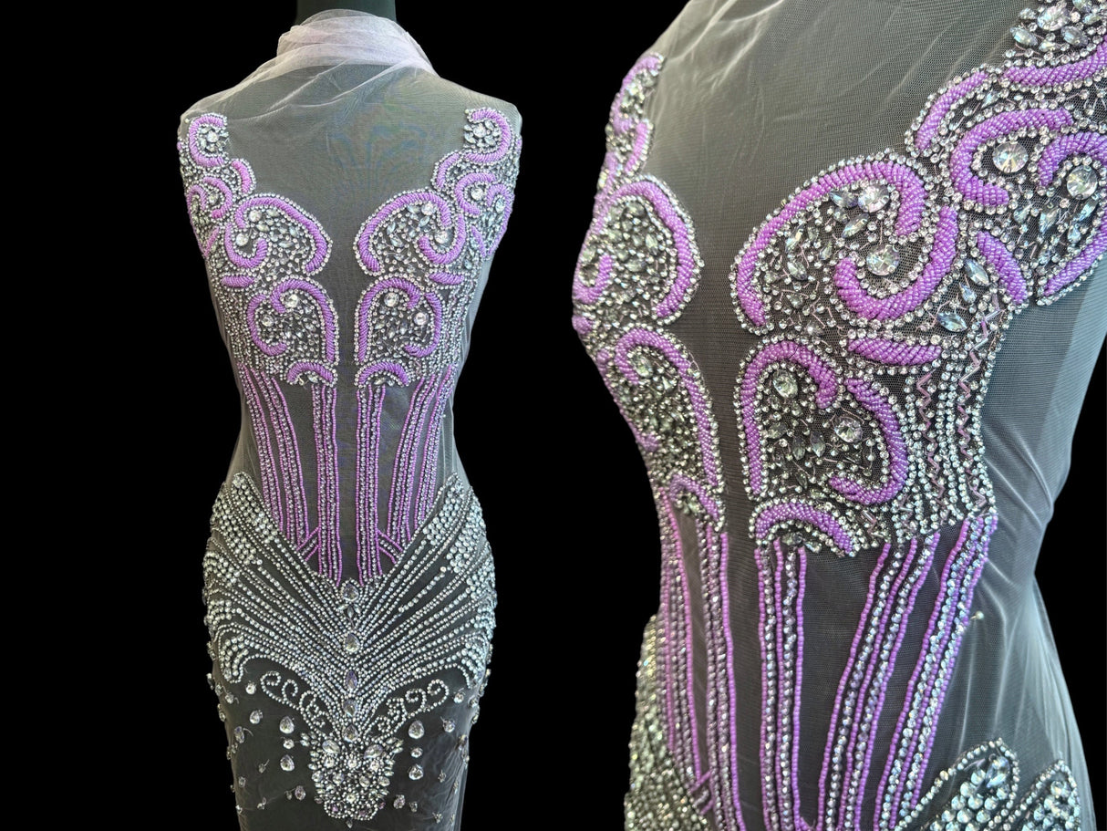 Lavender Silver Rhinestone Bodice Applique