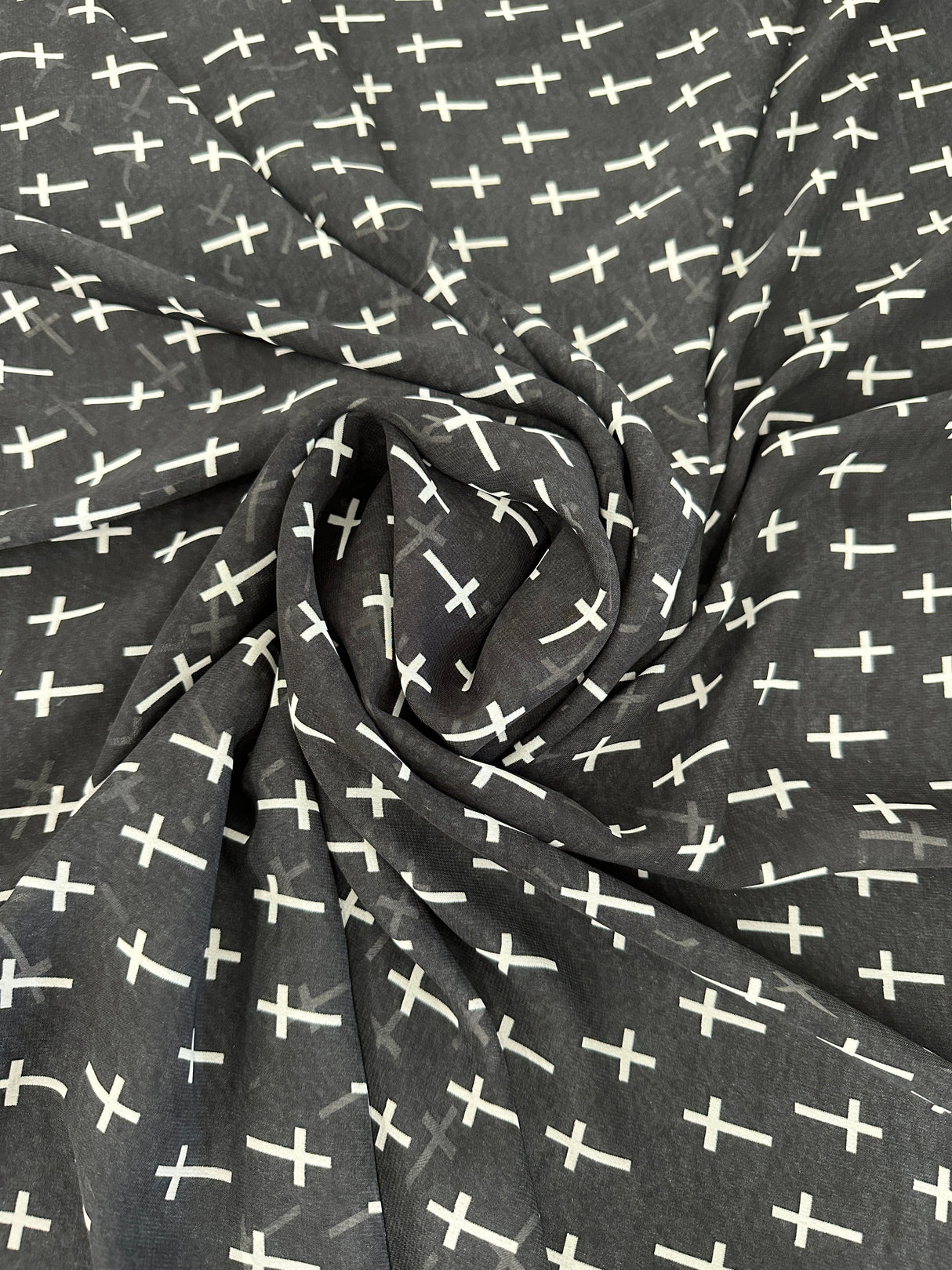 Printed Chiffon Black and White Cross