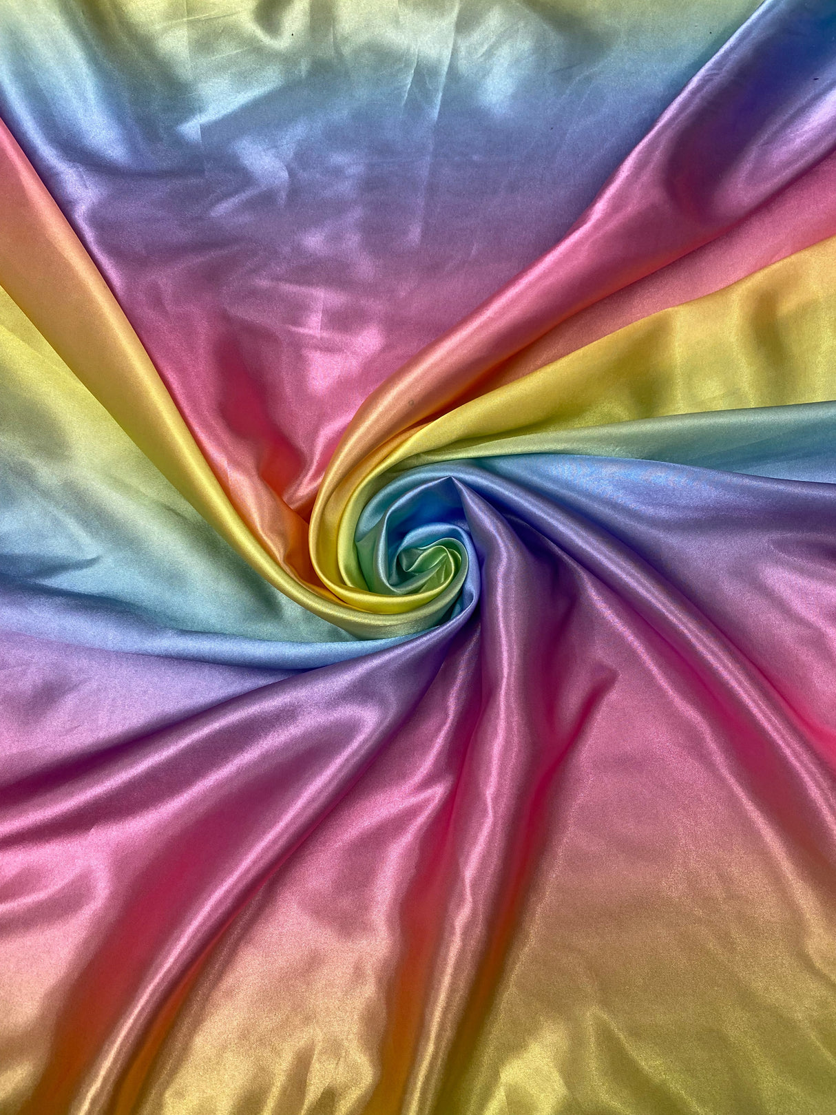 Rainbow Print Polyester Fabric - Pastel Rainbow, Semi Shiny, 58" Width (1 Yard)