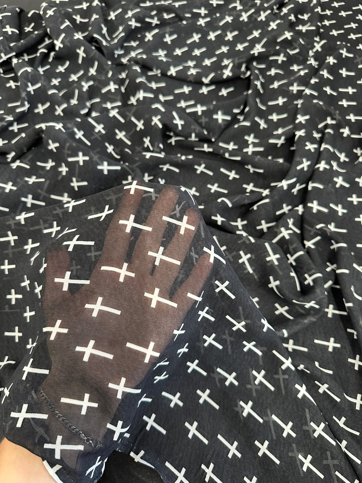 Printed Chiffon Black and White Cross
