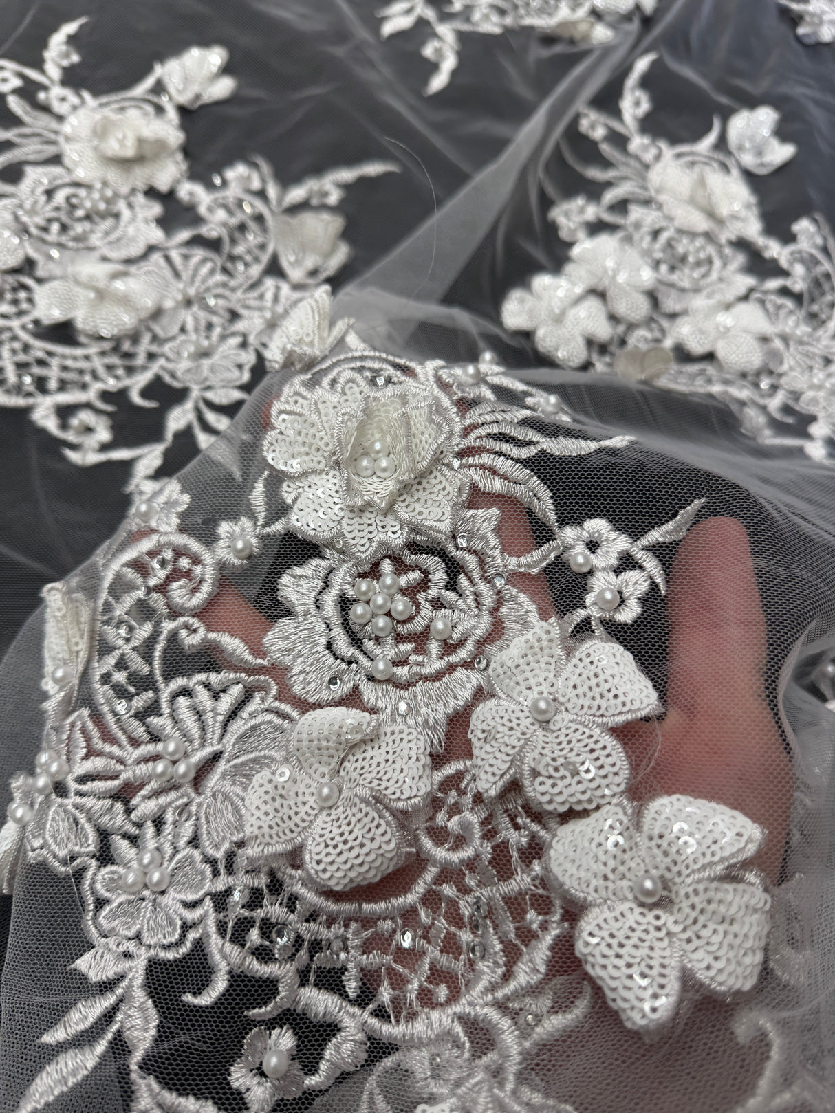 3D Sequin Flower Pearl Embroidered Lace