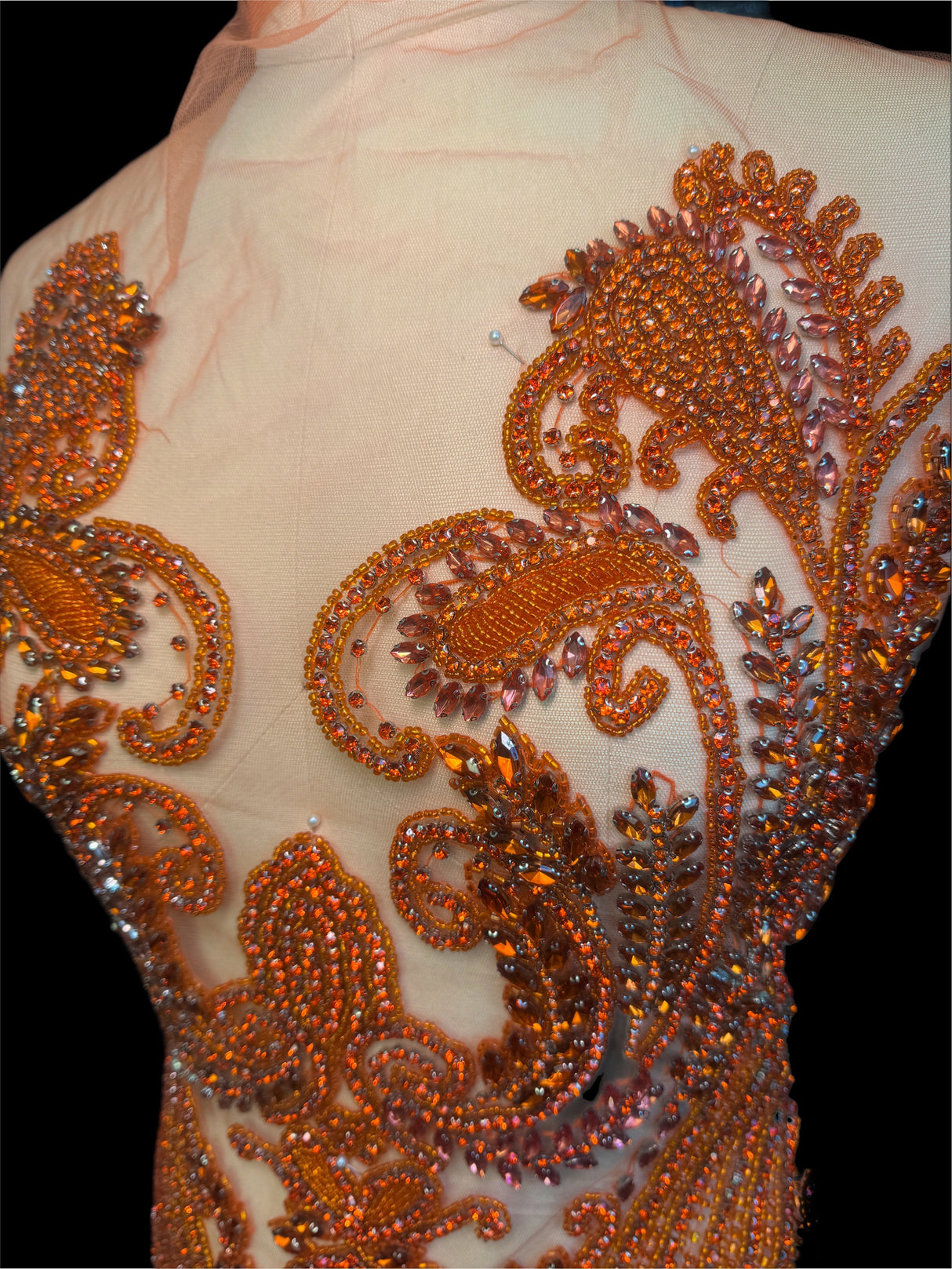 Orange Rhinestone Bodice Applique