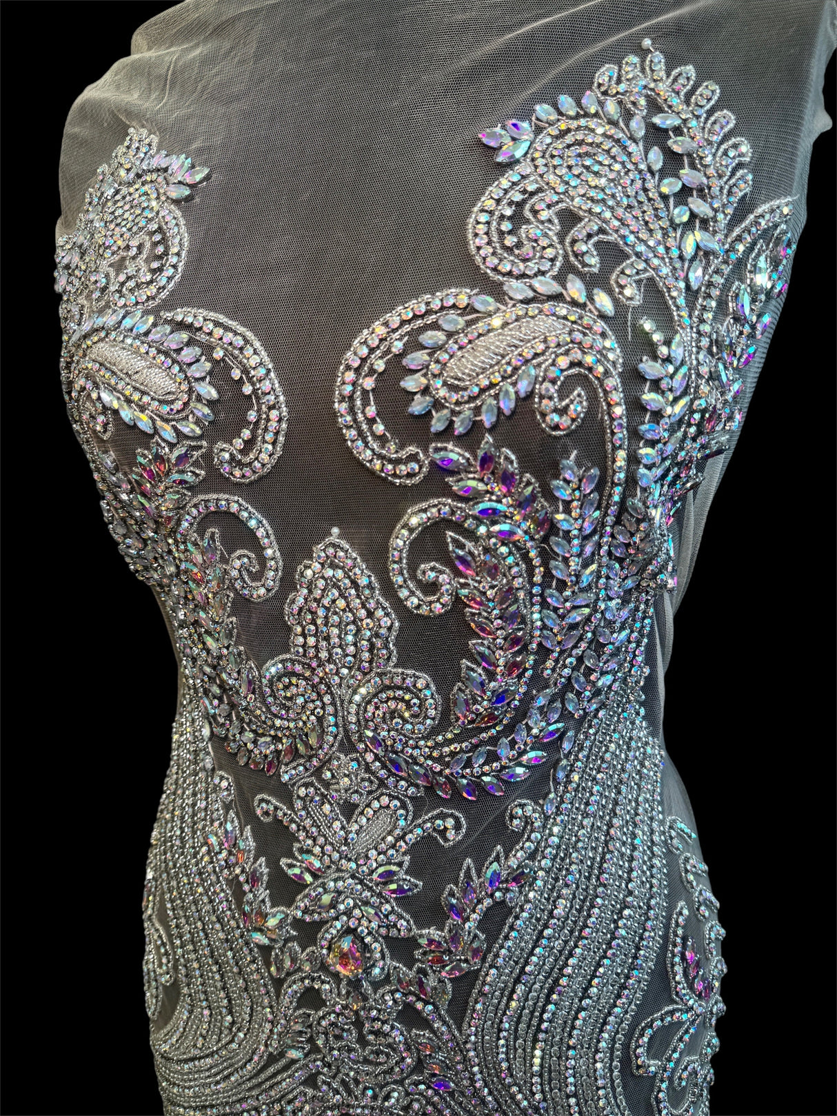 Silver Iridescent Rhinestone Bodice Applique