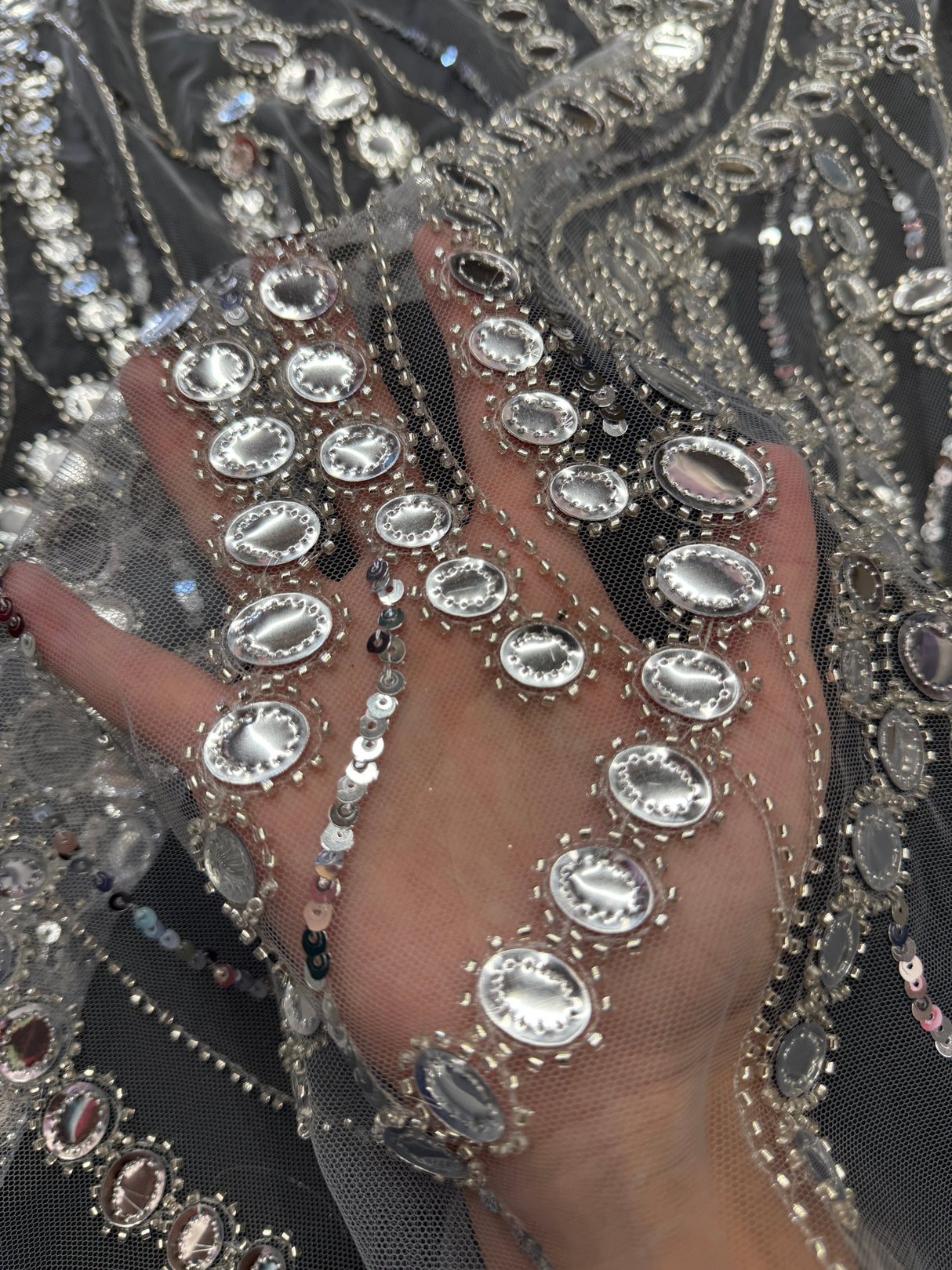 Stretch Sequin Wave Lace Silver