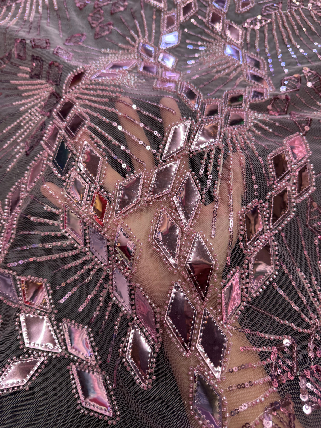 Rose Pink Art Deco Mirror Sequin Lace