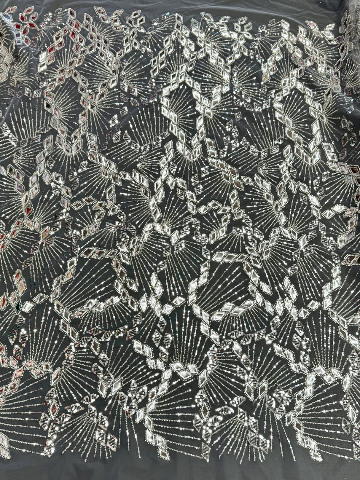 Silver Art Deco Mirror Sequin Lace
