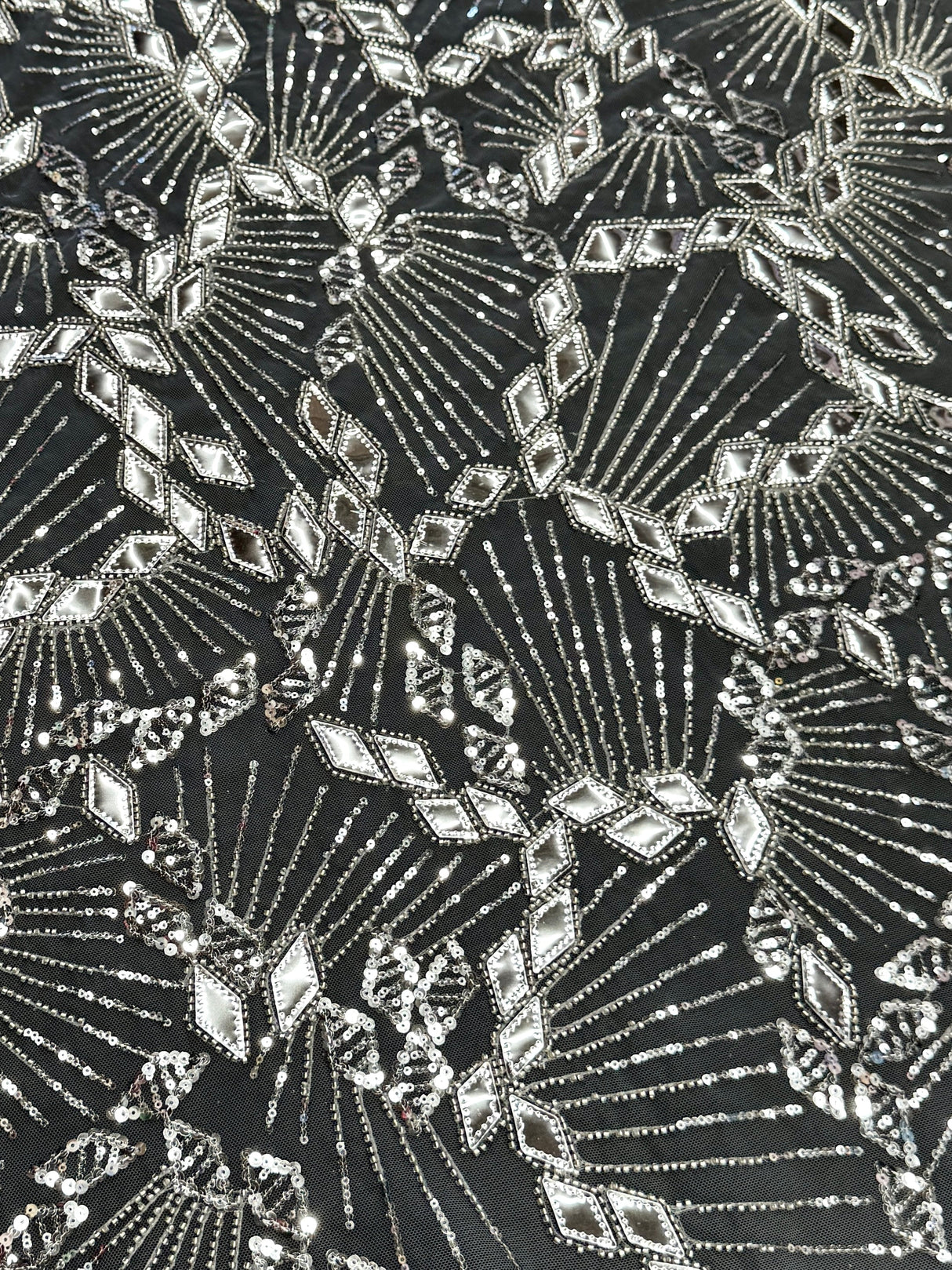 Silver Art Deco Mirror Sequin Lace