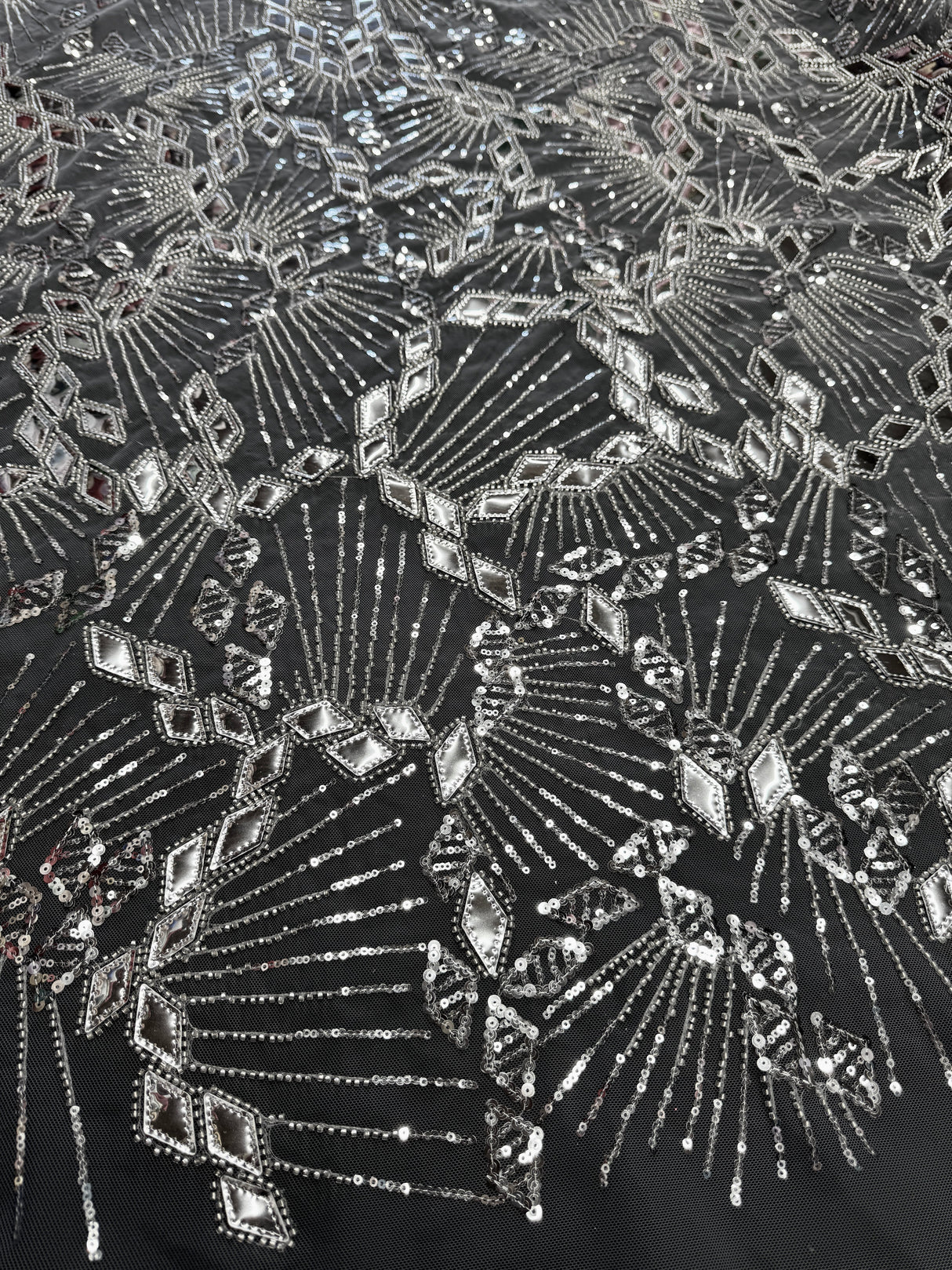 Silver Art Deco Mirror Sequin Lace