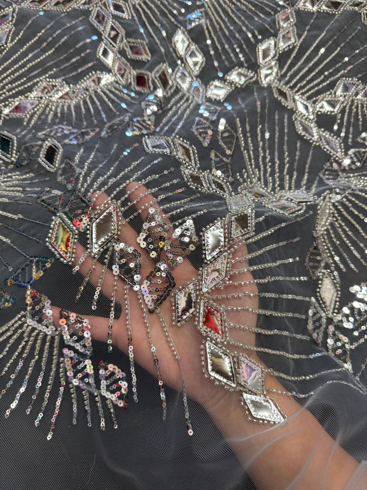 Silver Art Deco Mirror Sequin Lace
