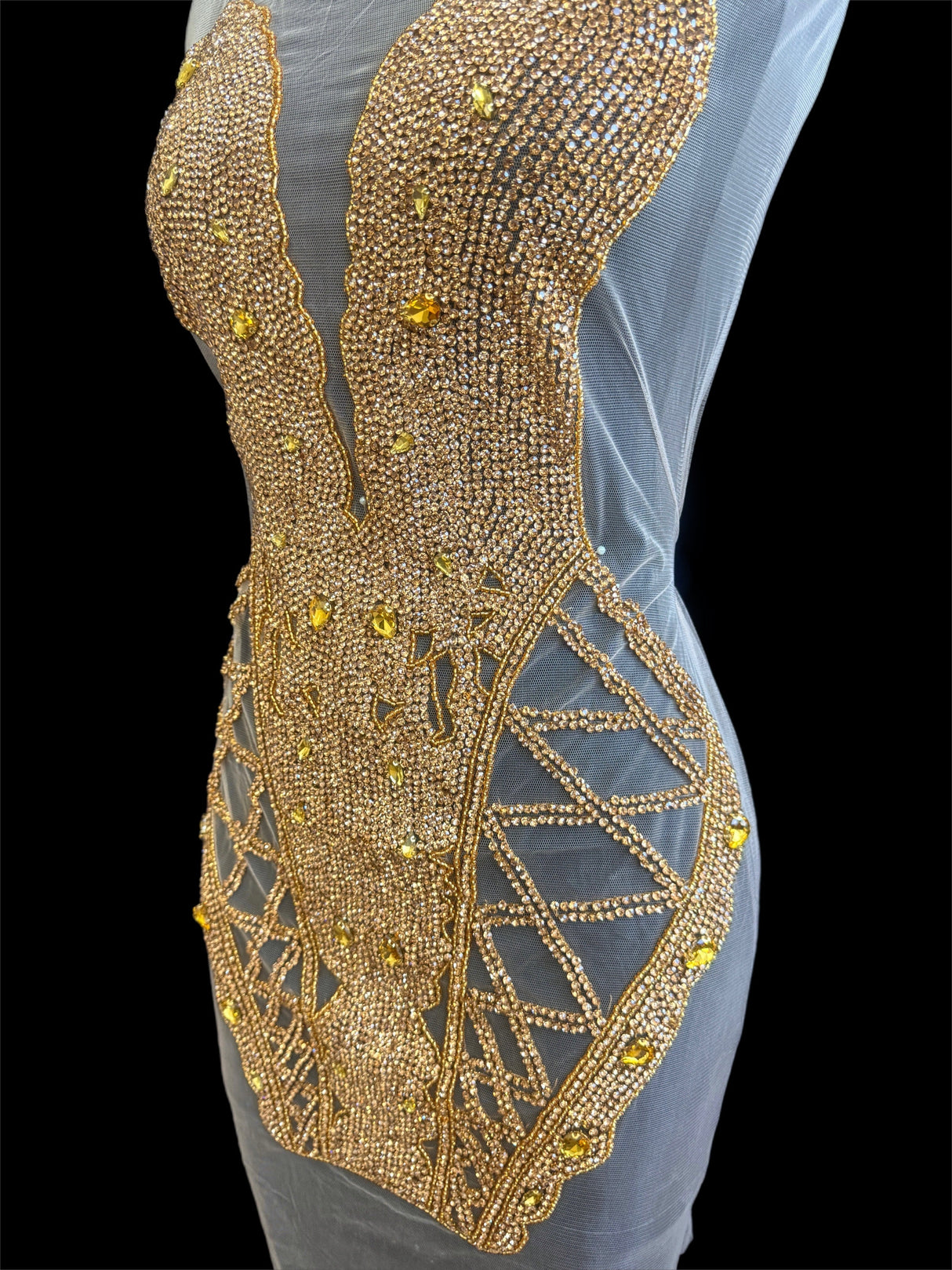 Gold Rhinestone Bodice Applique