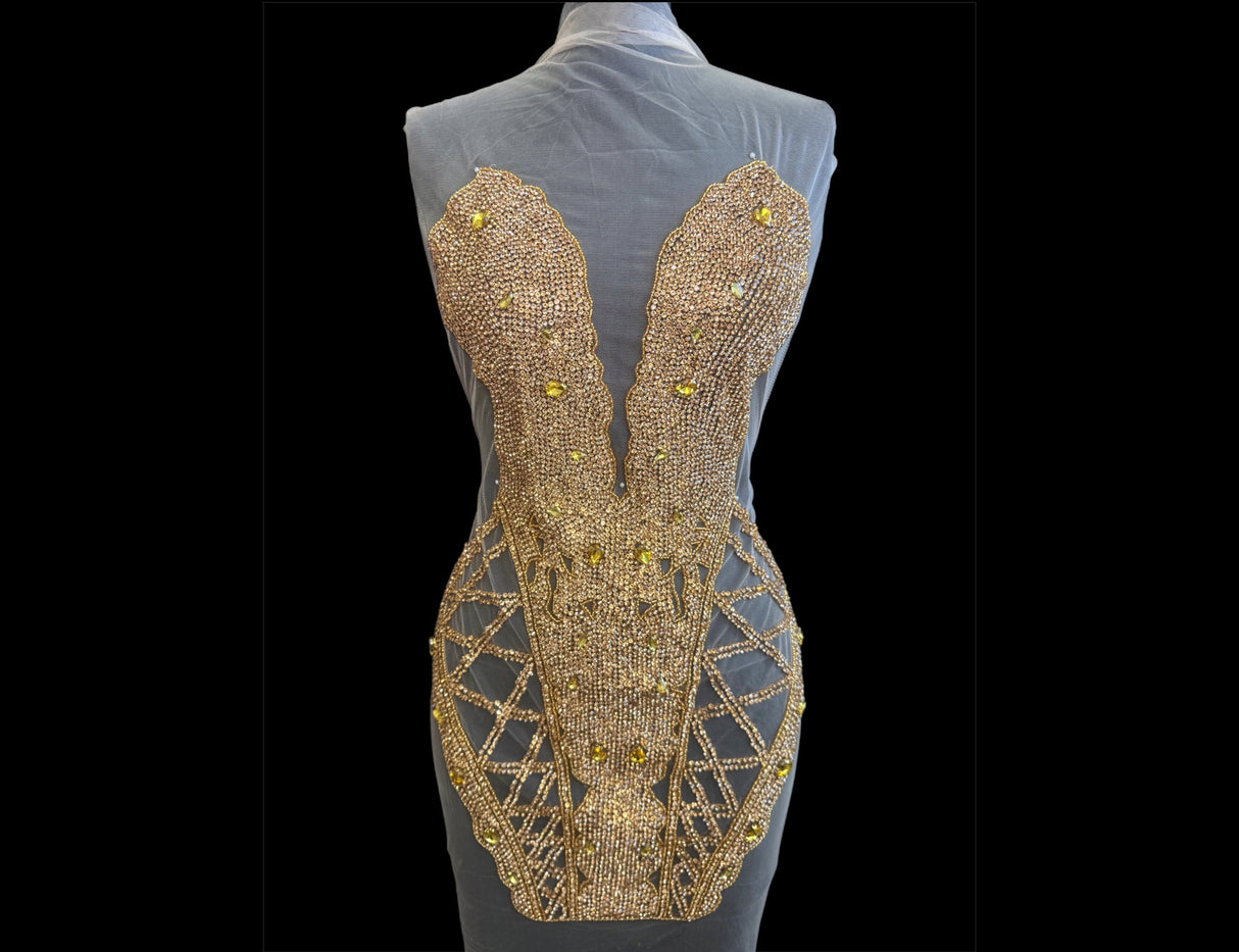 Gold Rhinestone Bodice Applique