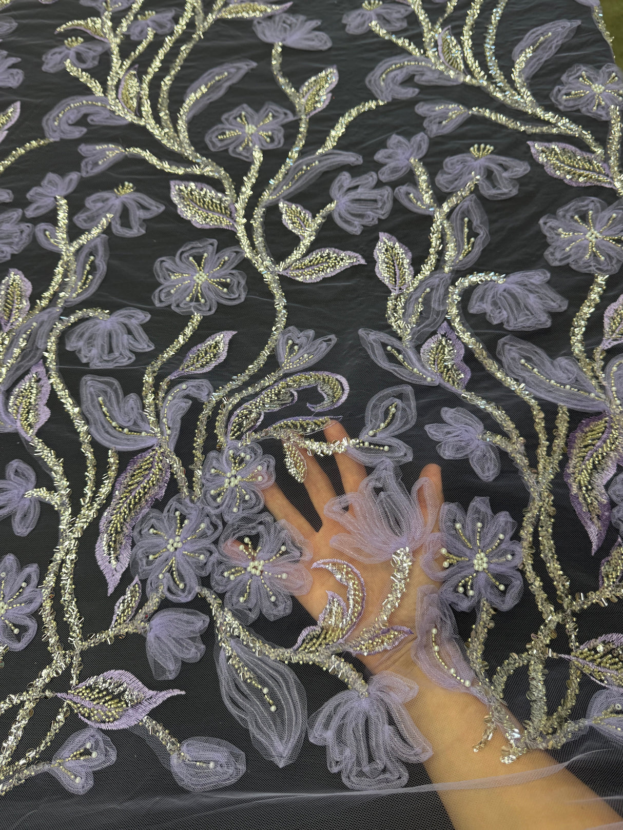 3D Floral Beaded Lace Mesh