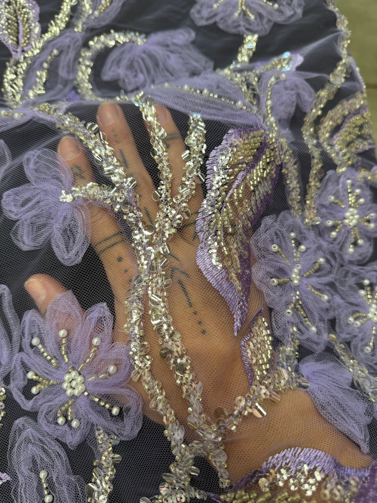 3D Floral Beaded Lace Mesh