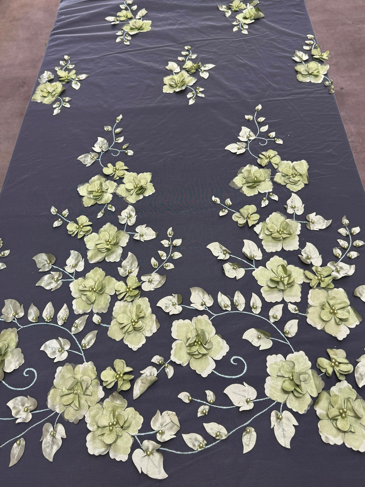 3D Flower Beaded Lace Mesh Pistachio