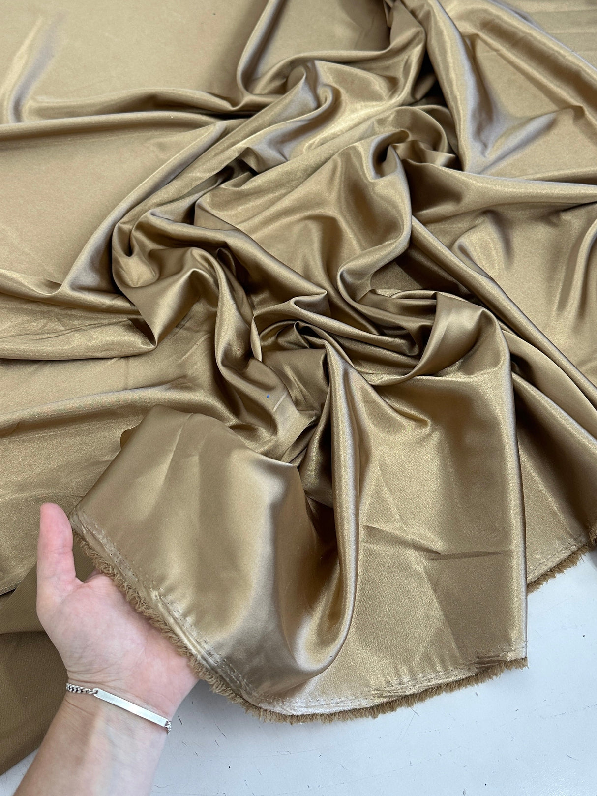 Khaki-Gold Luxury Silky Stretch Satin