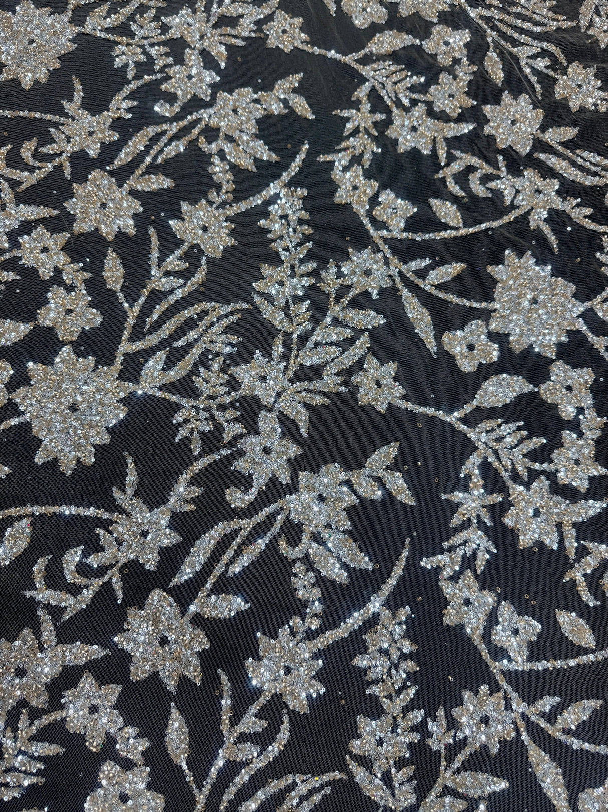 Beaded Floral Lace Silver Champagne