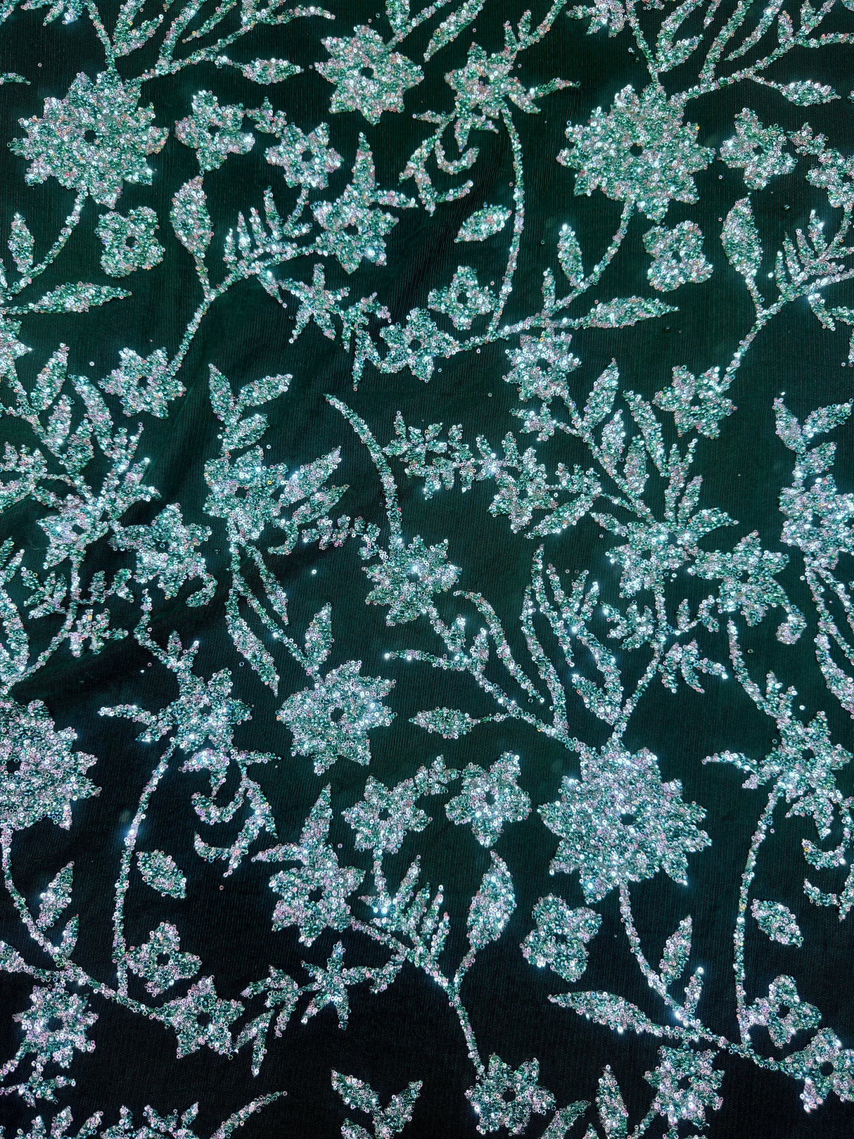 Beaded Floral Lace Green Silver