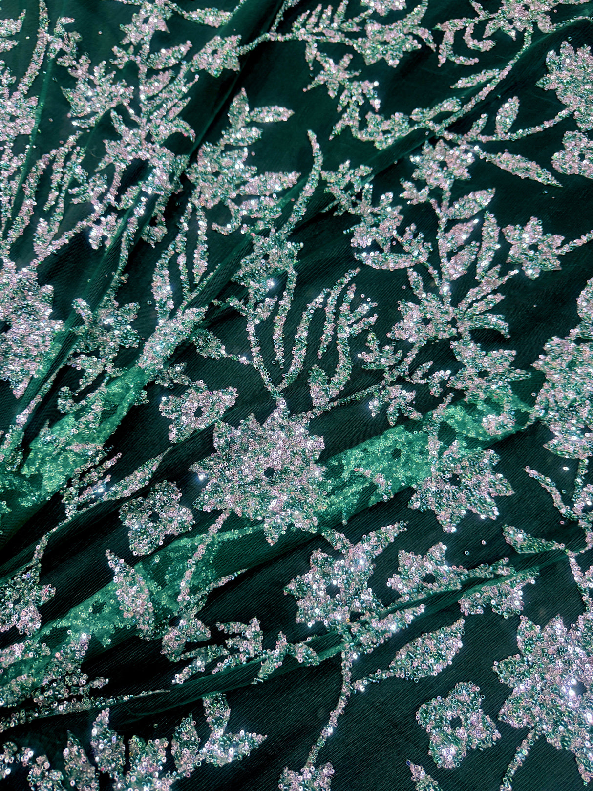 Beaded Floral Lace Green Silver
