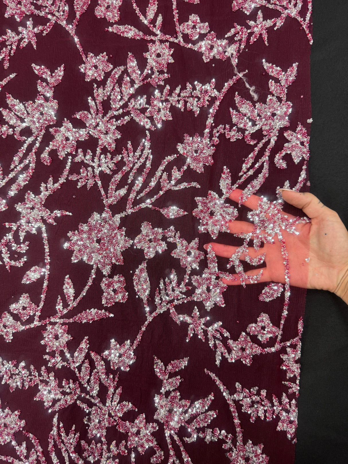 Beaded Floral Lace Wine Silver