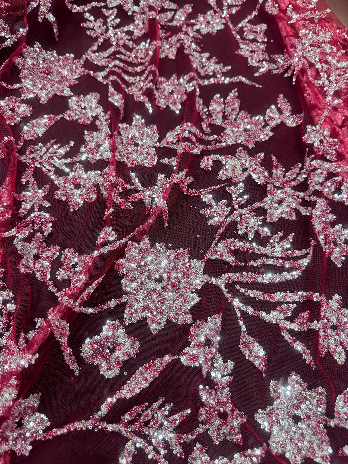 Beaded Floral Lace Wine Silver