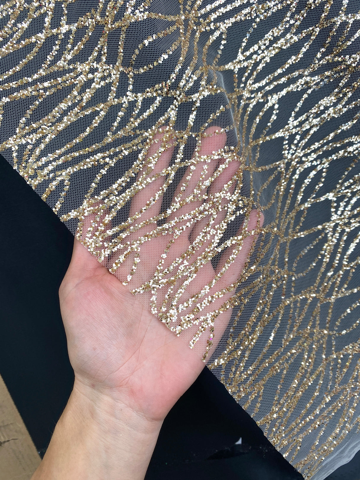 Gold Glitter Lace on Mesh