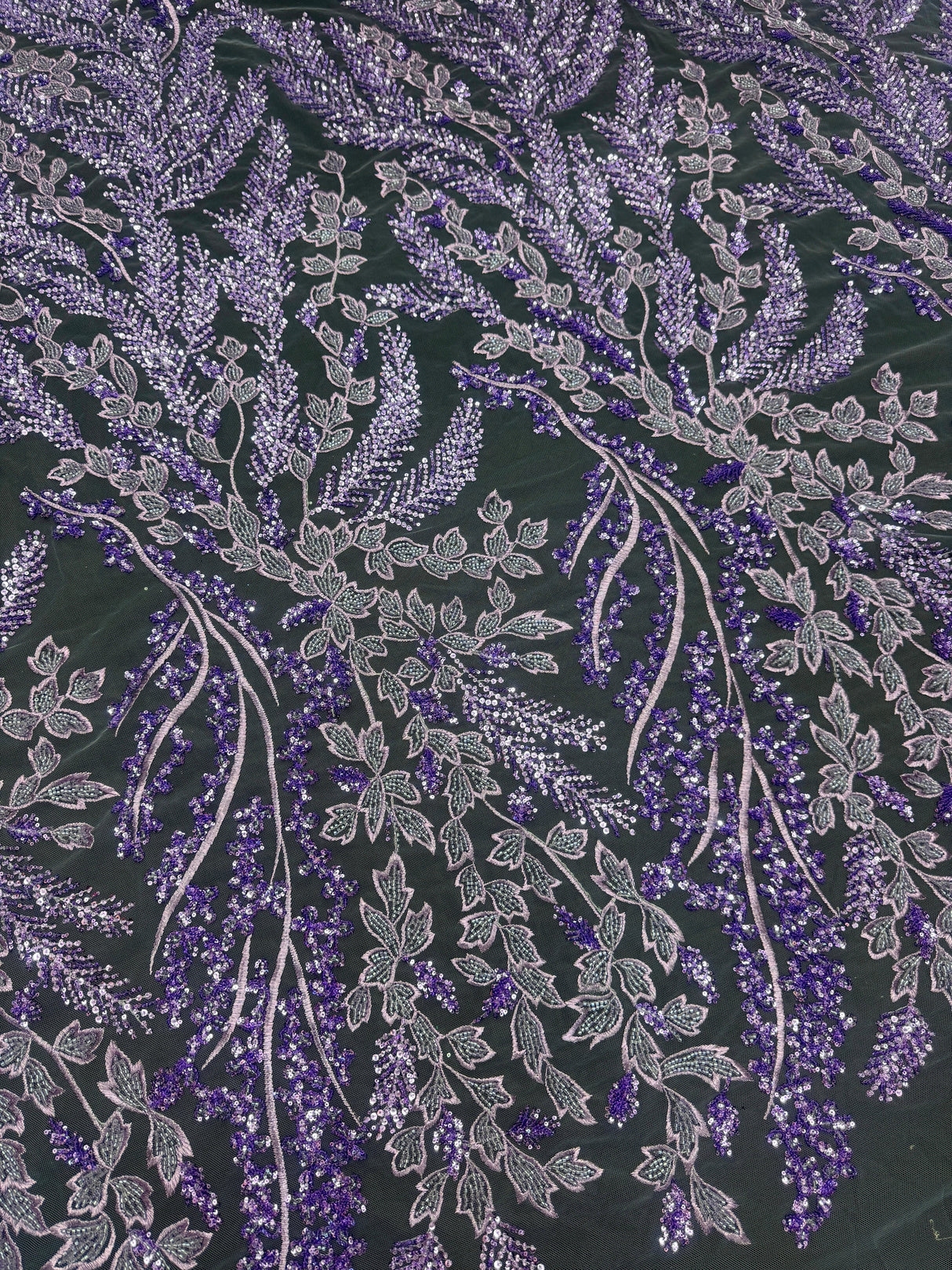 Beaded Embroidered Lace Lavender Leaves
