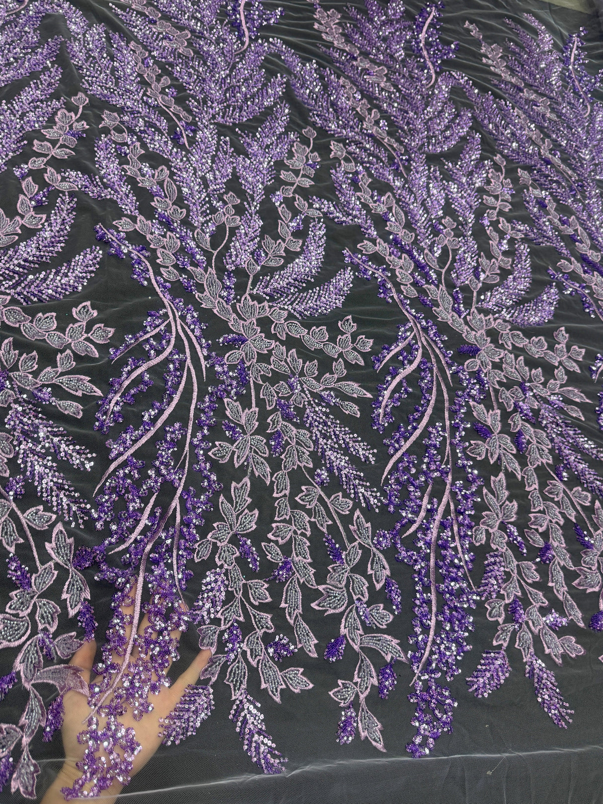 Beaded Embroidered Lace Lavender Leaves