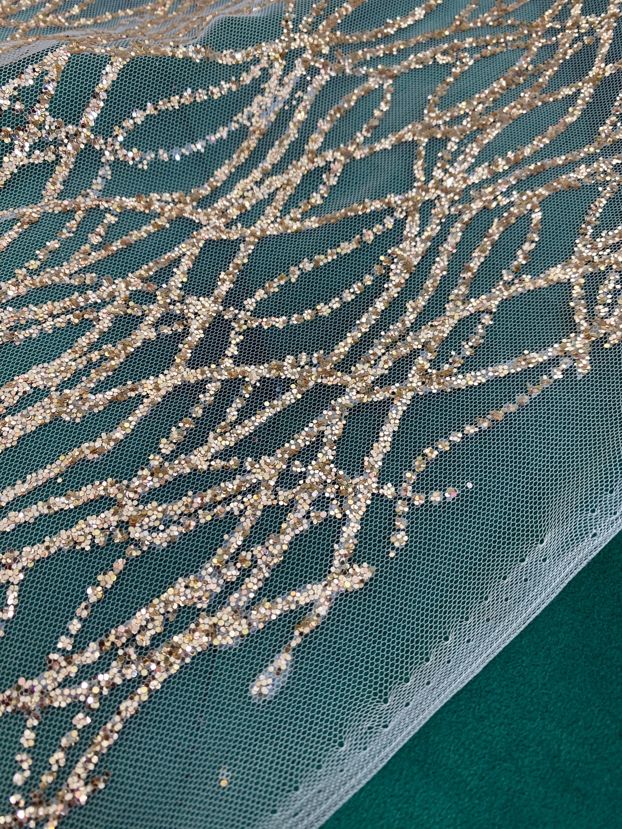 Gold Glitter Lace on Mesh