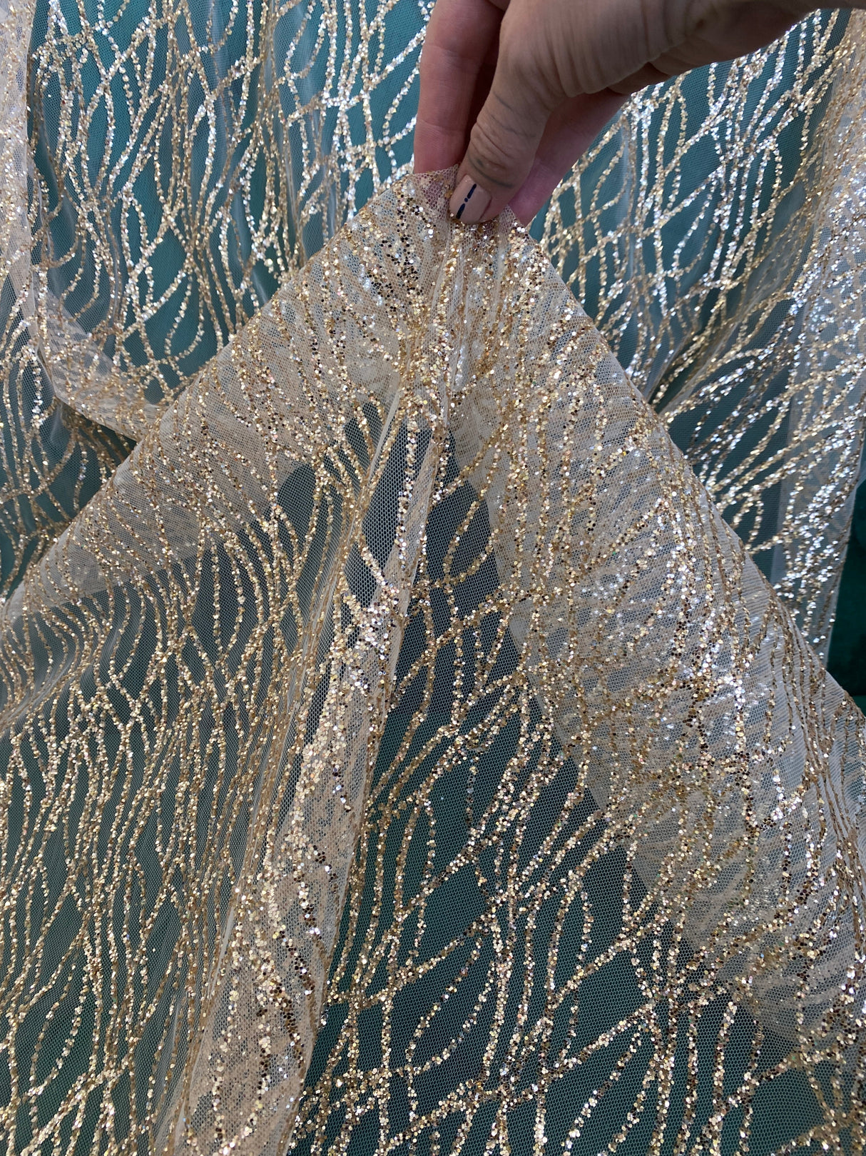 Gold Glitter Lace on Mesh