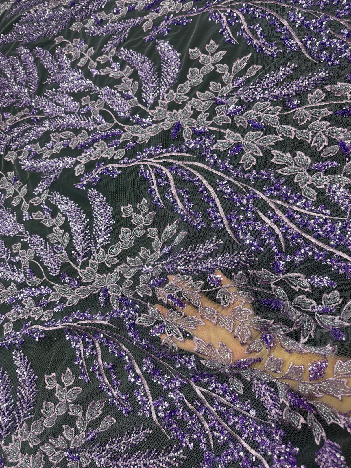 Beaded Embroidered Lace Lavender Leaves
